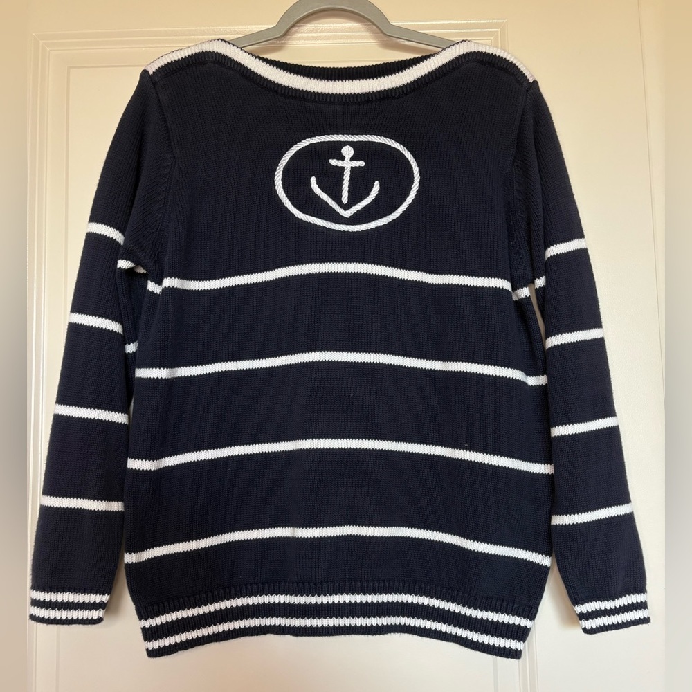 Jason Maxwell Anchor Stripes Boatneck Sweater 100% Cotton Knit Vintage Preppy